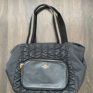 Coach Black Quilted Tote with Front Pocket and Gold Hardware
